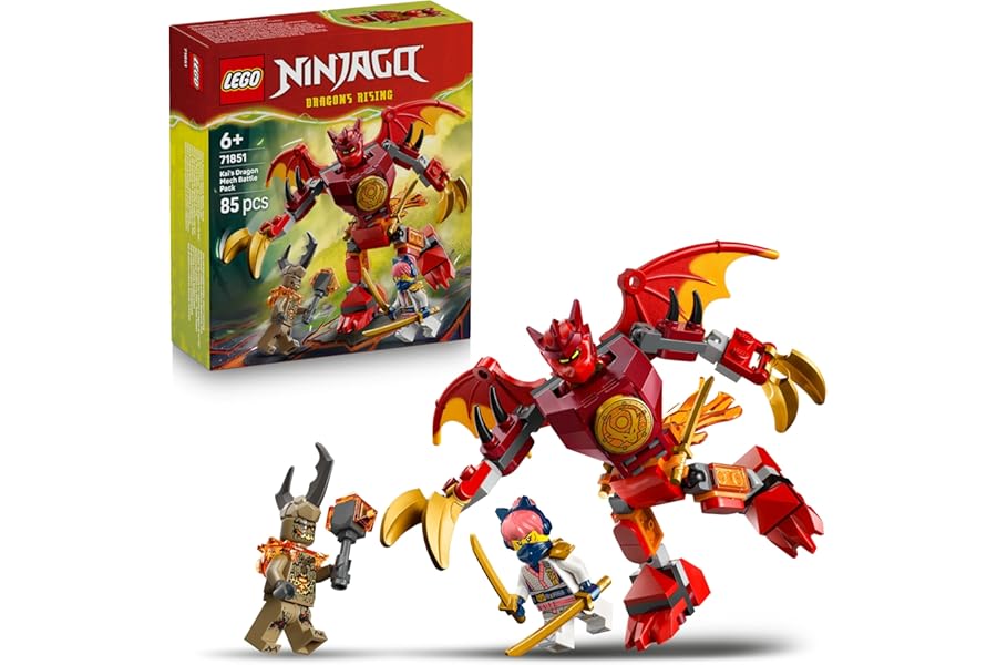 LEGO NINJAGO Kai's Dragon Mech Battle Pack - Ninja Toy w/an Action Figure, 3 Minifigures & Katanas - Birthday Gift for 6+ Year Old Boys & Fans - 71851