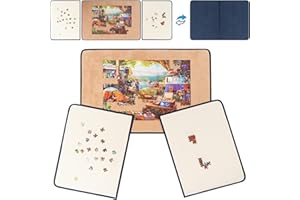 Tektalk Jigsaw Puzzle Board Portable Puzzle Mat with Puzzle Dustproof Cover for Puzzle Storage Puzzle Saver, Non-Slip Surface, Up to 1000 Pieces (Blue/Khaki (with two enclosed boards))