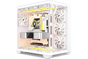 FOIFKIN F300 PC Case - Preinstalled 4 without RGB Fans, ATX Mid-Tower Gaming PC Case, 270° Panoramic Glass with Type-C (White, F300)