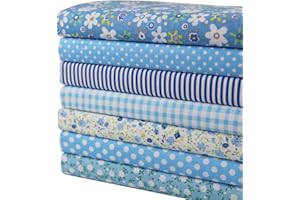 aufodara 7 Piezas Telas Patchwork 50 x 50cm Cuadrado Tela de Algodón Impresa Tela Algodon para Coser Manualidades Bricolaje Retales Costura (Azul)