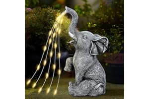 LIFEDYLUK Statue D'éléphant de Jardin Décoratives avec Lampes Solaires, Figurines D'éléphant D'arrosage, Lampes LED à Énergie Solaire, Lampes Étanches pour Extérieur, Décoration de Jardin Patio Cour Terrasse