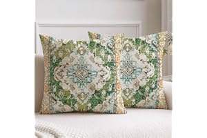 Vorysum Poszewki na poduszki na sofę 50 x 50 cm zielony boho poszewki na poduszki zestaw 2 aksamitne miękkie retro egzotyczne poduszki abstrakcyjne kwadratowe dekoracyjne poszewki na poduszki do