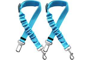 Xundefeng 2 Stücke Hund Auto Geschirre Sicherheitsgurt Hundeleine Leine Anti Shock Ruckdämpfer Haustier Katze Hunde Bungee Flexileine Einstellbar Lead Clip Sicherheitsgurte Himmelblau