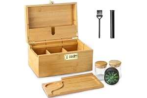 SERdeerCH Large Bamboo Box with Lock, Wooden Storage Box, Storage Decorative Box, Combo Kit with Rolling Paper, 5 Accessories