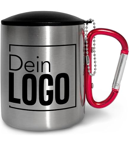 Edelstahlbecher personalisiert mit Karabiner und optional mit Deckel „Konfetti im Herzen“ - Fasnetsbecher personalisiert