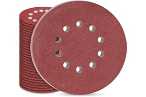 STEBRUAM 30 Piezas Discos de Lijado 225,9 Pulgadas Papel Abrasivo 10 Agujeros Discos Lija Redondas 120 Grano,Papeles de Lija Abrasivos para Lijadora de Paredes Techos