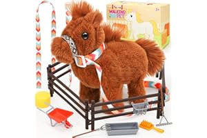 Tagitary Plush Horse Toys for Kids,Electronic Interactive Plush Toys with Leash That Making Sounds,Walking,and Wagging Tail,Stuffed Horse Realistic Pet for Boys Girls