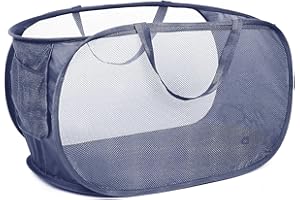 WATEFOER Cestini da bucato, cestino da bucato in rete con tasca laterale, cestino porta abiti pieghevole con maniglie di trasporto rinforzate per lavanderia, bagno, cameretta, dormitorio o viaggio