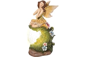 TERESA'S COLLECTIONS Figurki ogrodowe siedzące elfy do użytku na zewnątrz, szklane kule solarne, oświetlenie 25 cm, figurka wróżki z polikamienia, kolorowe figurki solarne, wróżki, dekoracja ogrodowa na zewnątrz