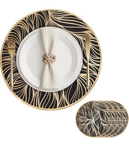 6 Runde PVC-Tischsets – Waschbar, Hitzebeständig Mit Hohlem Muster (38x38 Cm)