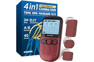 KONGZEE 4 in 1 - D.I.Y & Tens Unit & EMS & Massage Muscle Stimulator, Dual Channel Therapy Machine for Pain Relief, FDA Cleared Rechargeable Electronic Pulse Massager,with 12pcs Electrode Pads (RED)