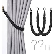 Set 2 Embrasses Rideaux Cuir Vachette - Crochets Muraux Inclus - Style Rétro Marron Caramel