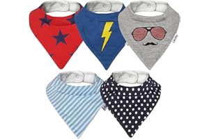 Lovjoy Bandana Dribble Bibs - Super Absorbent & Soft for Teething Babies - Adjustable Snaps - Fits Newborn to 3 years - 5 Pack