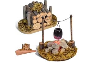 FTJKGH Wichtel Zubehör, Miniatur Zubehör, Wichtel Zubehör Weihnachten, Miniatur Hängeofen mit Glühendem Lagerfeuer, Wichteltür Zubehör, Puppenhaus Zubehör Deko, Wichtelzubehör für Wichteltür