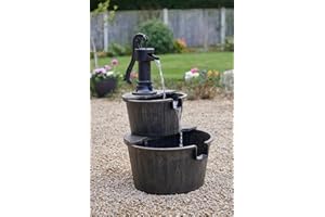 Greenhurst Water Feature Solar Powered 2 Tier Barrell Effect Garden Fountain H67 x 40cm Dia.