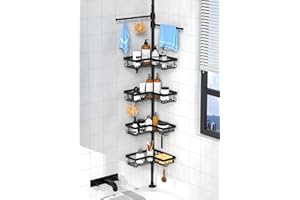 Kegii Telescopic Shower Caddy with 2 Towel Holder, Extendable Bathroom Caddy Corner Shower Organiser, Rustproof Bathtub Storage Shelves for Shampoo(Floor to Ceiling 63.5-290cm)