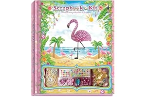 Mad Ally Kids Scrapbook Kit - Flamingo Scrapbook Accessories Craft Kit for Kids - Includes Scrapbook Stickers, Baby Album, Picture Frames, String Beads, Buttons