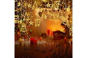 ‎ELEUTH ELEUTH 12 Sterne LED Lichterkette, Weihnachtsdeko Innen Lichtervorhang 138LEDs 8 Modi und Timer,IP44 Weihnachtsbeleuchtung Außen für Fenster,Schlafzimmer,Garten,Balkon,Warmweiß