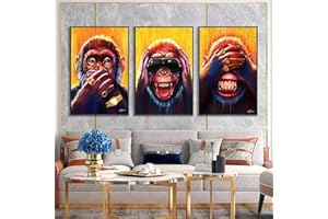 SHSYFBH Pittura su Tela Astratta Divertente Scimmia Stampa Poster e Stampe Animali Scimmia Wall Art Immagini per Soggiorno Decorazioni per la casa 3 Pezzi 40x60 cm Senza Cornice