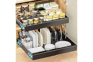 JANE EYRE Cassetto Telescopico per Armadio da Cucina - Cassetti Organizer Estraibile - Adesivo Espandibile Cassetto Scorrevole Ripiani con Divisori per Casa Dispensa Bagno, 31-53 CM x 41.5 CM x 6 CM, Nero