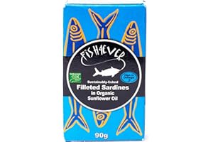 Fish 4 Ever|Filleted Sardines In Organic Sunflower Oil - Sustainably Fished. Tin Canned Food Rich In Omega-3. Great With Fresh Bread, Pasta, And Salads |90g (Pack of 10)