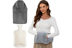 ‎THIMMAMMA Wärmflasche, 2 Liter Gummi Wärmeflasche mit weichem flauschig Hände Bezug, Erwachsene Groß Wärme Bettflasche mit Fashy Bezug für Schulter Rücken, Grau