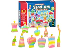 ADEPTNA DIY 10 PC Sand Art Glitter and Glow Kit for Kids Toddlers – Create Your Own Creative Craft DIY with Assorted Shape Bottles and Pendant Decorative Glitters Sand Activity Art