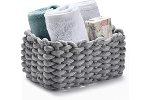 QSIDE GREEN . QUALITY . QSIDE Aufbewahrungskorb Baumwolle - 25x17x13 cm - Grau - Badezimmer Organizer - Für Wickelauflage - Körbchen für Kallax Einsatz - Klopapier Aufbewahrung - Aufbewahrungskorb geflochten - Flechtkorb