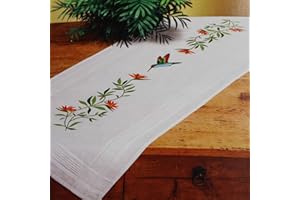 KAMACA Kit de broderie - Nappe KOLIBRI - Point de tige, point plat, peinture à l'aiguille - Prédessinée - En coton - Avec modèle de broderie (chemin de table 40 x 100)