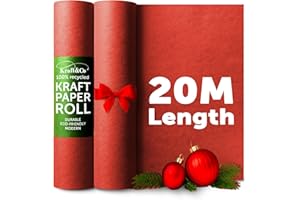 Kraft & Co Recycled Kraft Wrapping Paper Roll 69cm x 20m– 80gsm Durable Tear-Resistant Gift Wrap, Eco-Friendly, Recyclable & Biodegradable – All-Occasion Wrapping Paper - Red