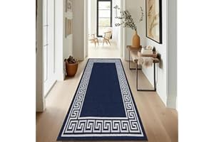 renoazul® Hallway Runner Rug - Non Slip Carpet Runner for Kitchen, Hall and Entrance - Washable Anti Fatigue Mat 66 x 220 cm - Greeky - Navy Rug