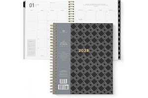 BRIGHT DAY CALENDARS 2025 Black and White Dots Annual Planner by Bright Day, Yearly Monthly Weekly Daily Spiral Bound Dated Agenda Flexible Cover Tabbed Notebook, 9.5" x 7.5"