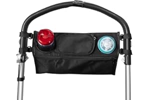 Jazooli Buggy Pram Bag Organiser Baby Pushchair Stroller Storage Cup Holder Travel Bag Pouch Pocket Drinks Cup Bottle Holder, Universal Fit, 36cm x 13cm x 12cm (Black)