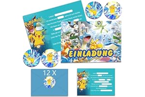 DOUKI OSOFREE 12x Einladungskarten Kindergeburtstag Junge mit Umschlag Deutsch, Kindergeburtstags Party Einladungen, Cartoon Geburtstag Einladungskarten Set für Themed Party (12)