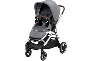 Maxi-Cosi Adorra 2 Luxe Baby Stroller, Stroller pushchair for toddlers from Birth to 22 kg, 0 - 4 Years, Lie-flat position, Air Flow Regulation, Shock Absorbing wheels, Big pram hood, Twillic grey