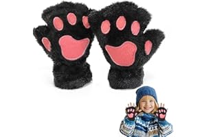 EQLEF Guantes Sin Dedos Niñas, Guantes Garra de Gato Adorable Guante de Felpa Guante de Invierno Calientes de Gato Kawaii para Niños y Niñas
