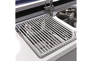 Howdah Escurreplatos Acero Gris Inoxidable sobre Fregadero Secador de Rollos de Acero Inoxidable Plegable y Extraíble 43CM*35CM