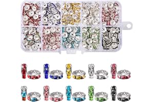 NIBOKEN 400pcs Perline Distanziatori Strass Cristallo Scintillante Perle Distanziatori Metallo 8 mm con Colori Misti per Creazione di Gioielli Fai Da Te Braccialetti Collane Decorazioni