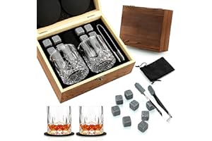 Sovyime Coffret Cadeau de 2 Verres à Whisky, Pierres à Whisky pour Homme, Coffret en Bois, Cadeau d'anniversaire pour Papa, Grand-père, Mari, Petit ami, Saint-Valentin, Fête des Pères