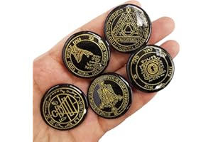 Loveliome Natural Black Obsidian Solomon Symbol Witches Rune Set, 5 Pcs Engraved Healing Crystal Chakra Stones for Meditation Divination