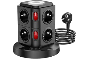 AORIDO 8 Fach Mehrfachsteckdose,3680W Steckdosenleiste mit USB, LED Steckdosenturm Steckerleiste mit Schalter, Mehrfachstecker Überspannungsschutz,1.8 M Verlängerungskabel Verteilersteckdose für Büro