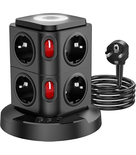Intelectro Stekkerdoos - Efficiënt Opladen, Ultieme Connectiviteit 4000 W 12 Stekkers 6 Usb Poorten 2m Snoer Draadloos Opladen Mogelijk 18 In 1 Hoogwaardige Materialen Wit Grijs Levering Sneller Dan Aangegeven