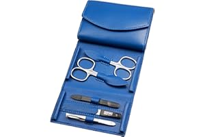 ‎SONNENSCHEIN BY HANS KNIEBES Maniküre Set - 5 teiliges Nagelpflegeset - Echtes Nappa-Lammleder Manicure - Nagelschere, Hautschere, Nagelfeile, Pinzette und Doppelinstrument (Kobaltblau)