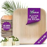 Waipur Palm Leaf Disposable Plates - 50 Pieces, Square 18x18cm | Elegant, lightweight and stable, no plastic, unique natural