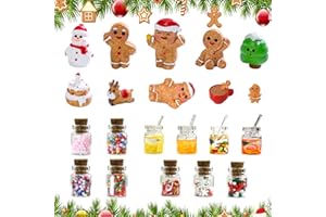 ZJKUBOIS Weihnachten Wichtel Zubehör, 21 Stück Weihnachtswichtel Miniatur Zubehör für 1:12 Puppenhaus, Puppenhaus Wichteltür Deko Set mit Mini Weihnachtsbaum, Miniatur Weihnachten Süßigkeiten,Lebkuchenmann