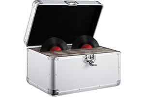 Supernic Vinyl Record Storage Box - 200pcs Singles Carry Case, Heavy Duty Safe, Lockable Flight Case (Silver)