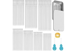 REOVIN 70 Pièces Aiguilles à Coudre à La Main, Aiguilles à Coudre à Gros Yeux, Aiguille A Coudre Aiguilles Couture Aiguilles en Enfileur et Dé à Coudre pour Coudre Réparation Matelassage (7 Tailles)