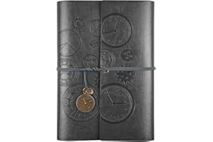 ASTEN Diario di Viaggio in Pelle, Ricaricabile, con Rilegatura a Spirale Vintage, Quaderno di Viaggio Taccuino in Pelle, con Carta a Righe, Regalo per Ragazze, Ragazzi A5, 23 x 16,5 cm, colore: Grigio