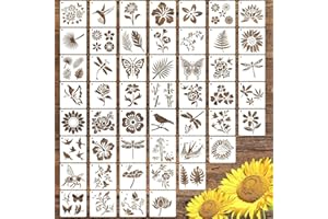 Biglumin 50pcs pochoir fleurs 7.6cm pochoirs réutilisables en plastique Modèles de découpe de papillons, d'oiseaux et de fleurs pour une peinture murale DIY sur le thème des pochoir fleurs