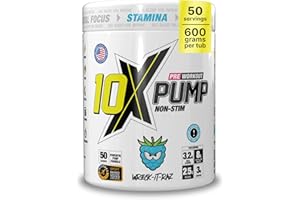 10X Athletic Non Stim Pre Workout Powder No Caffeine Beta Alanine Creatine Sugar Free Vegan Low Calorie Various Flavours 600g 25/50 Servings (Blue Raspberry)
